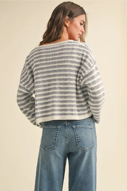 Crochet Knitted Cardigan, Blue/White