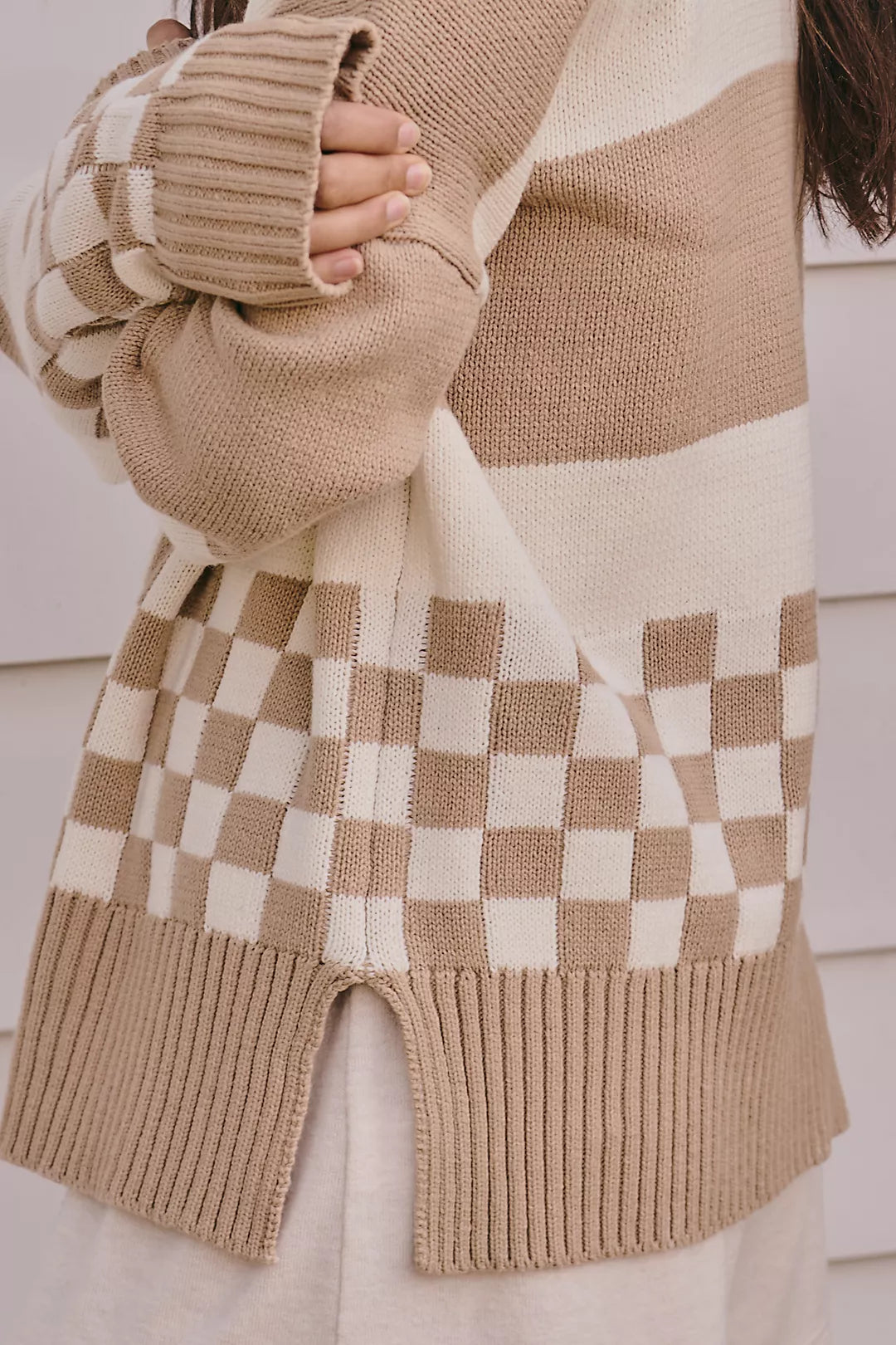 Callie Sweater Taupe Checkered, Small