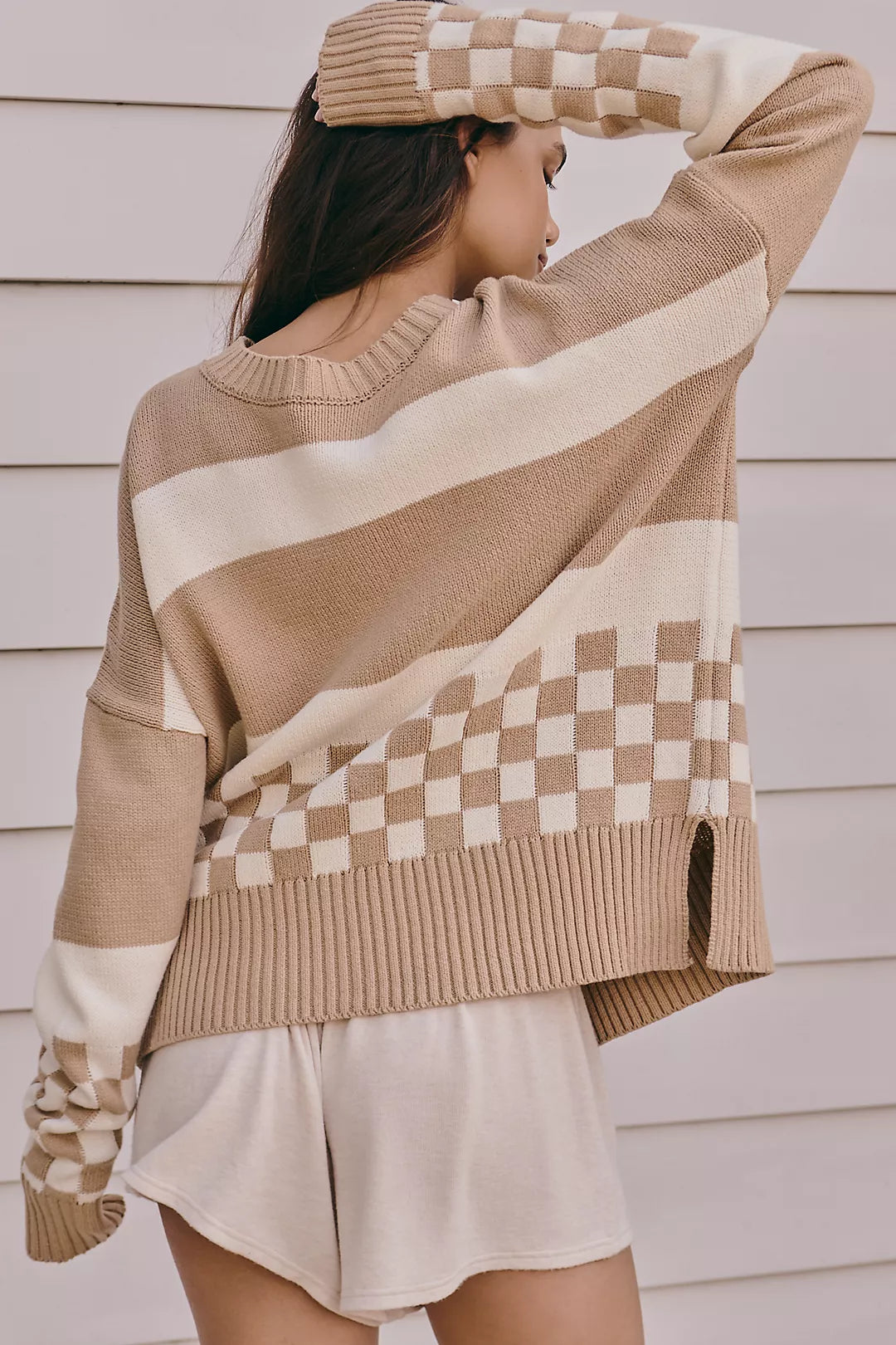 Callie Sweater Taupe Checkered, Small