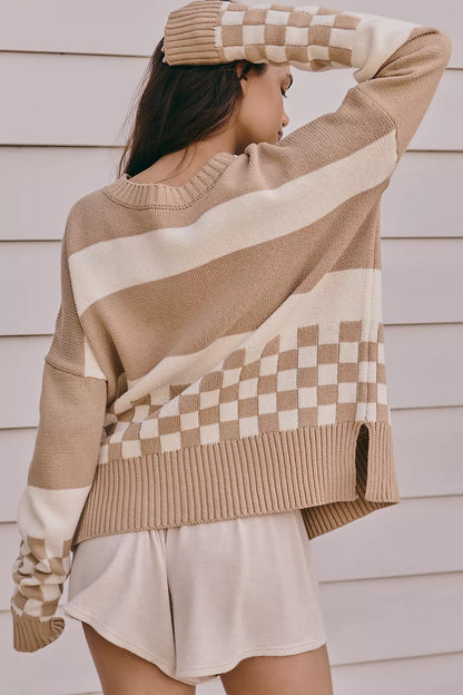 Callie Sweater Taupe Checkered, Small