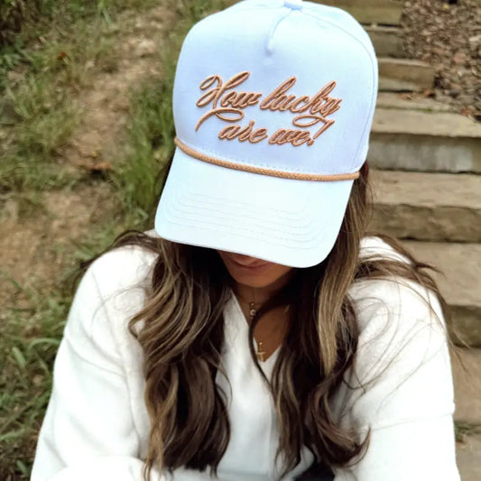 How Lucky Are We White Vintage Hat