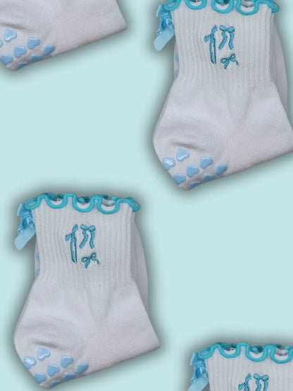 Baby Blue Bow Pilates Socks