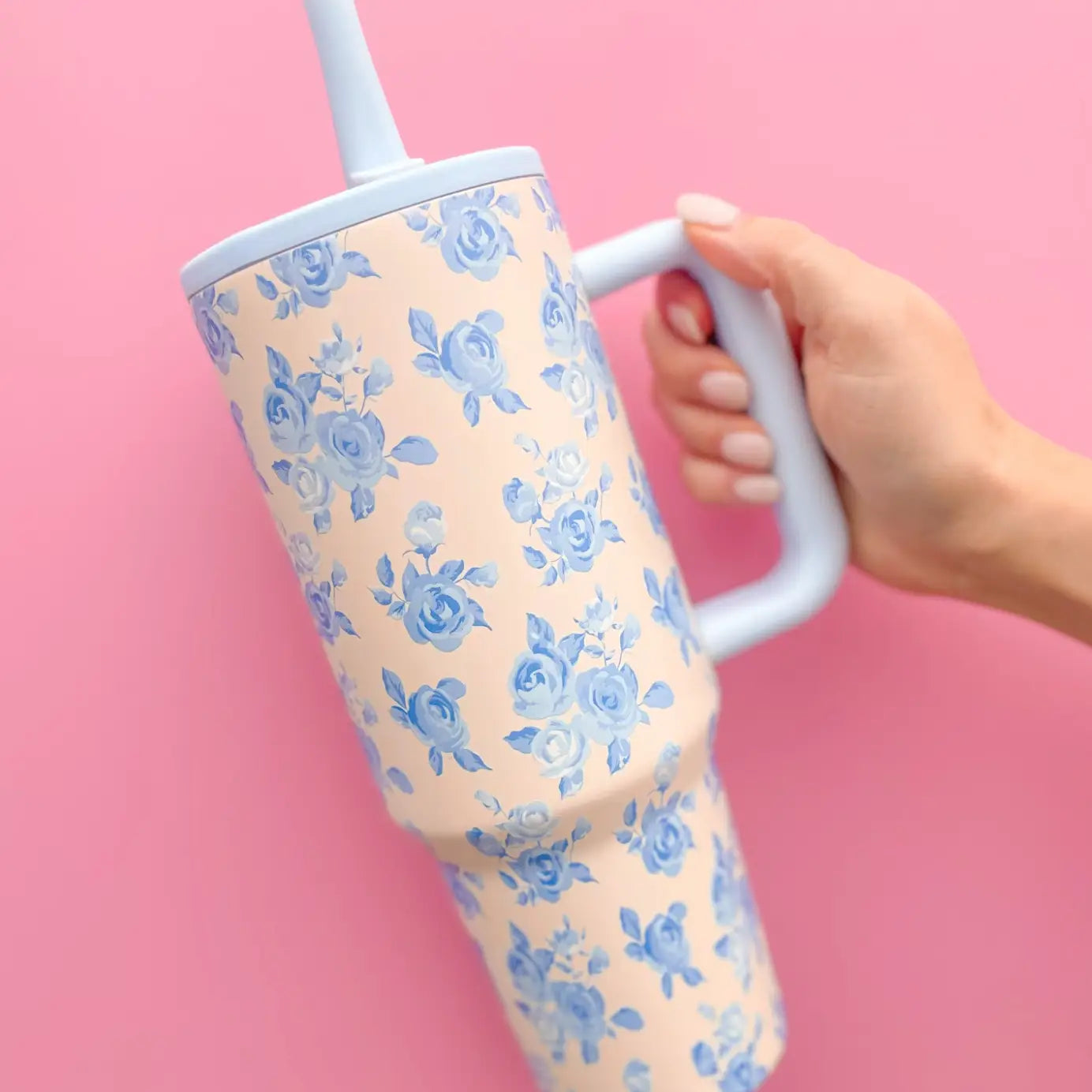 Cream & Blue Floral Tumbler 40oz
