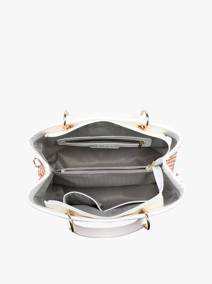 Nancy Woven Striped Tote, White