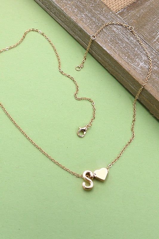 Monogram Initial Heart Charm Necklace, S