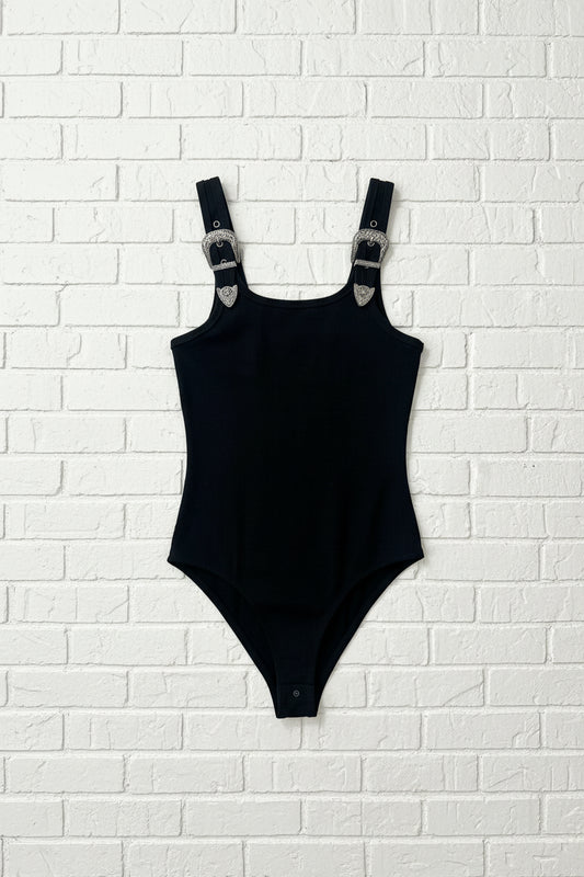 Ribbed Western Buckle Bodysuit
