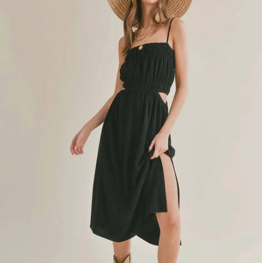At Ease Linen Midi Dress- Black