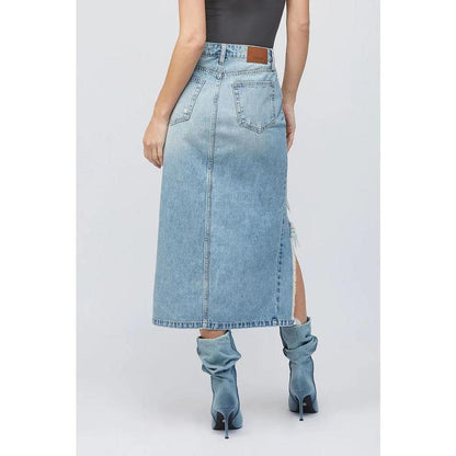 Peyton Distressed Midi Skirt