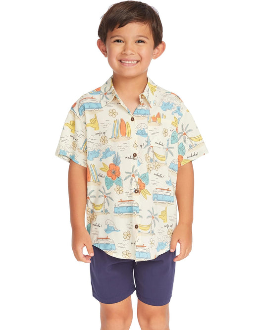Boys Surf's Up Collared Shirt - coconut milk