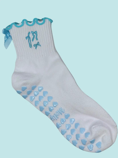 Baby Blue Bow Pilates Socks
