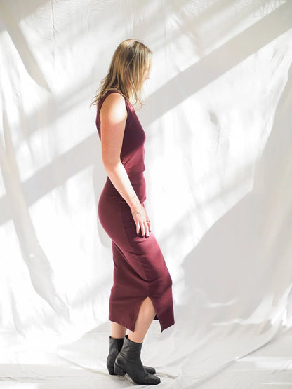 Moderne Rib Knit Dress, Crimson