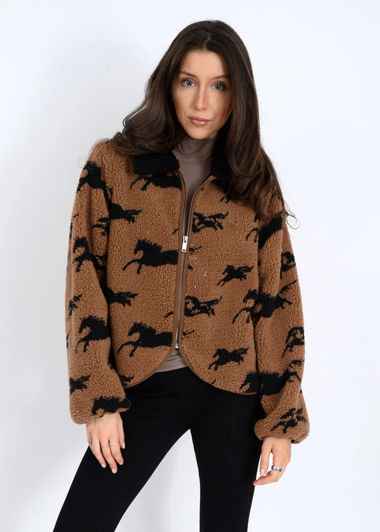 Joline Sherpa Zip Jacket, Horses
