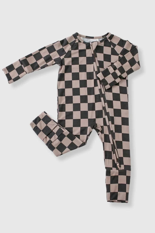 Convertible Two-Way Zip Romper- Brown/Grey