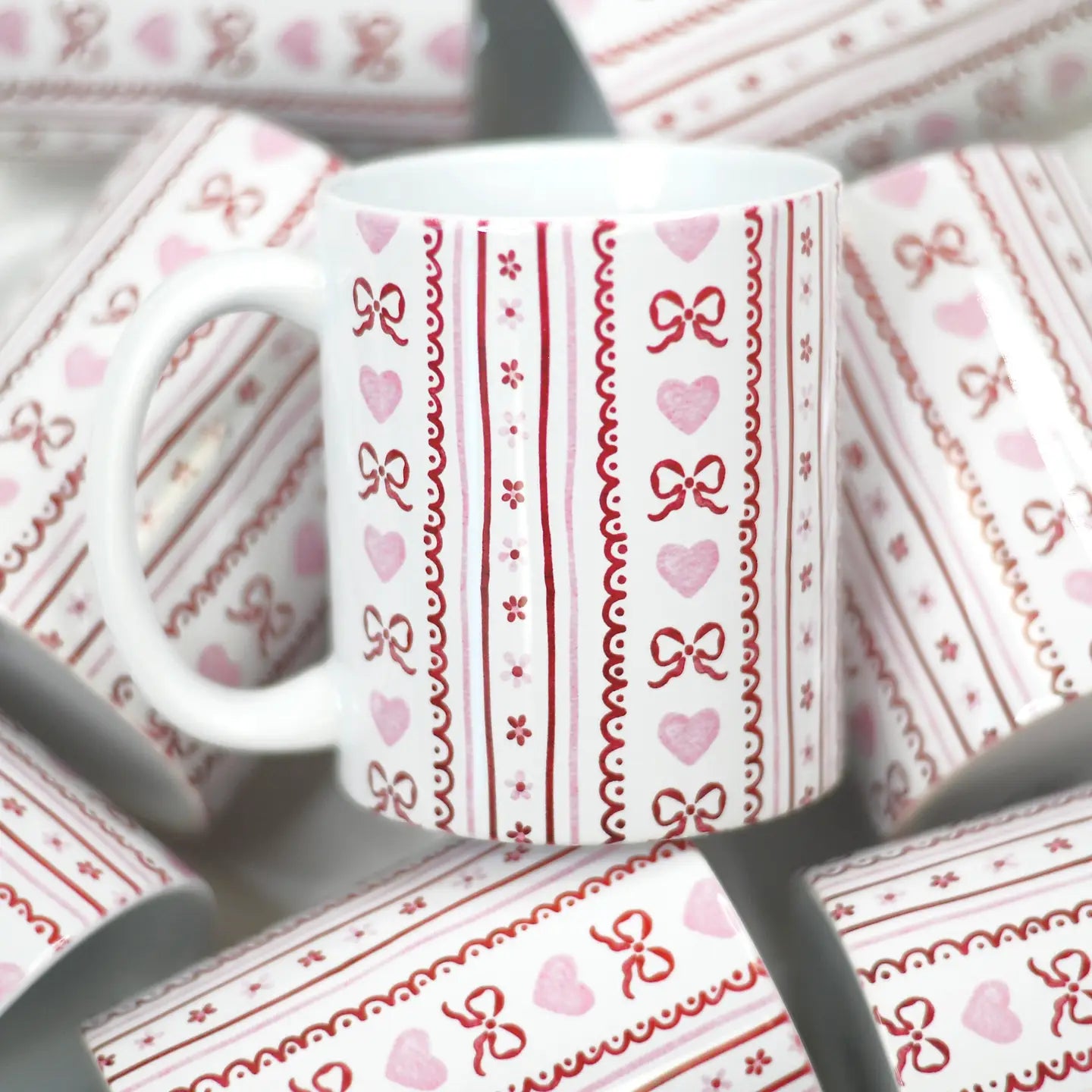 Pink Red Bows Hearts Mug