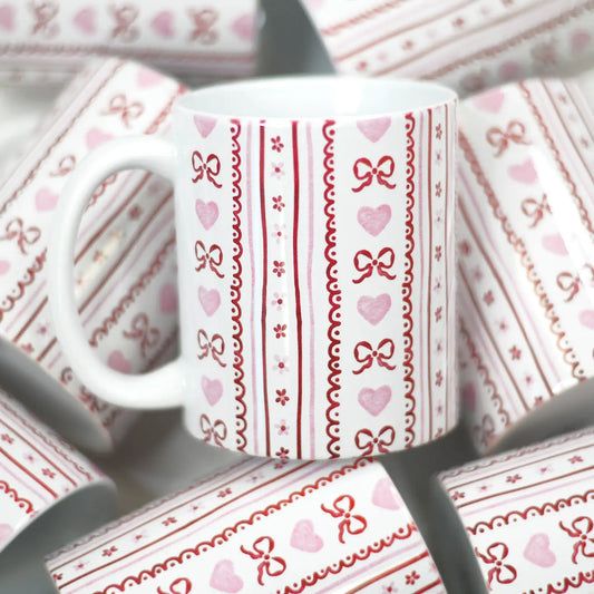 Pink Red Bows Hearts Mug