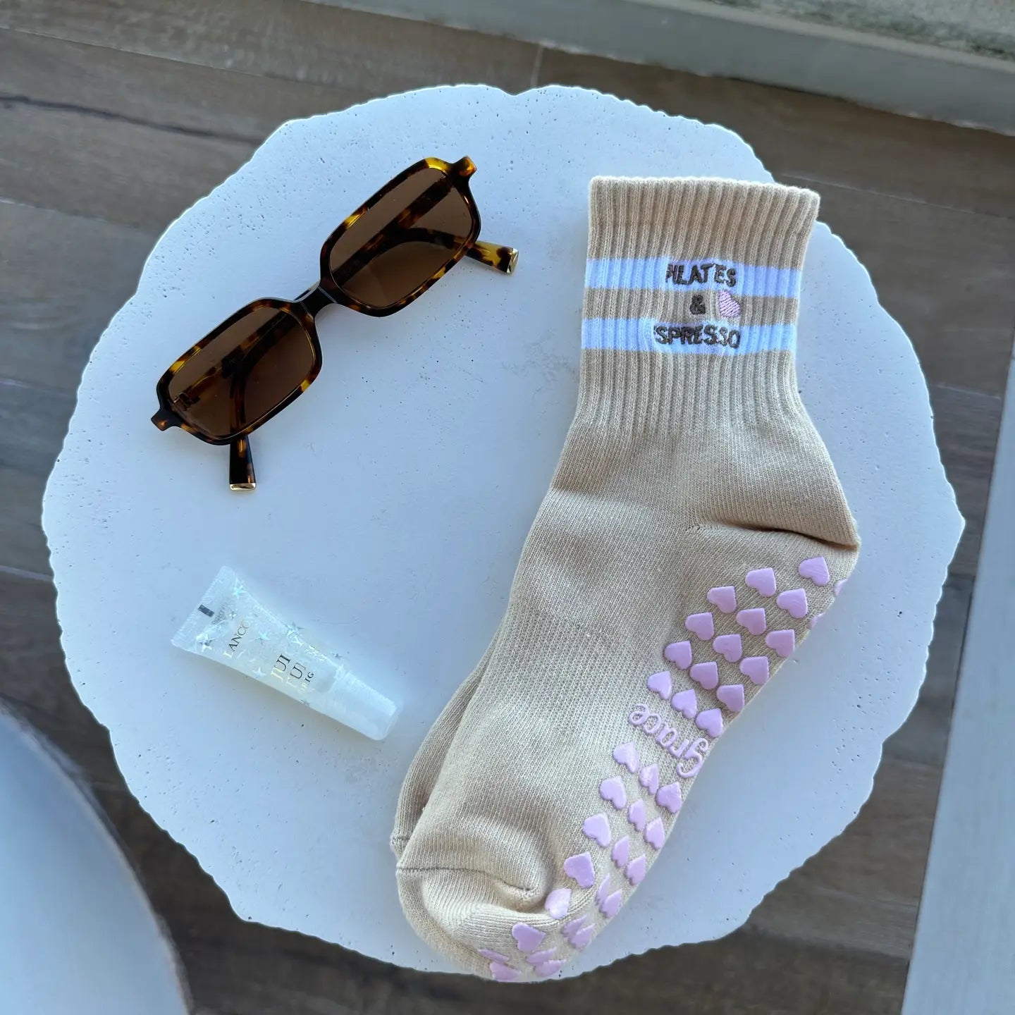 Pilates & Espresso Tan Grip Socks
