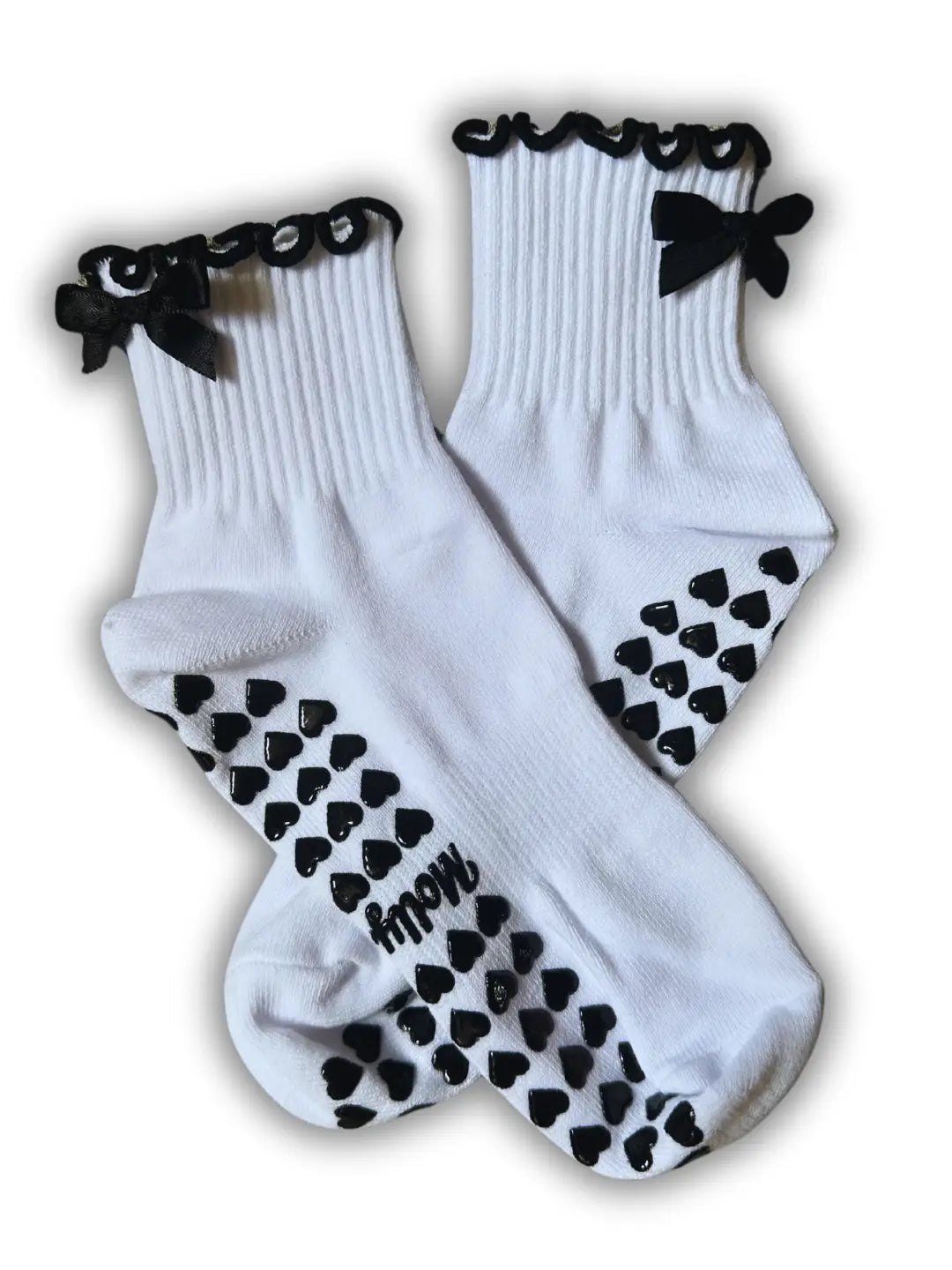Black & White Bow W/ Heart Grip Pilates Socks