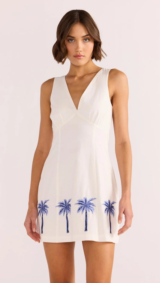Isadora Embroidered Mini Dress, Blue/White