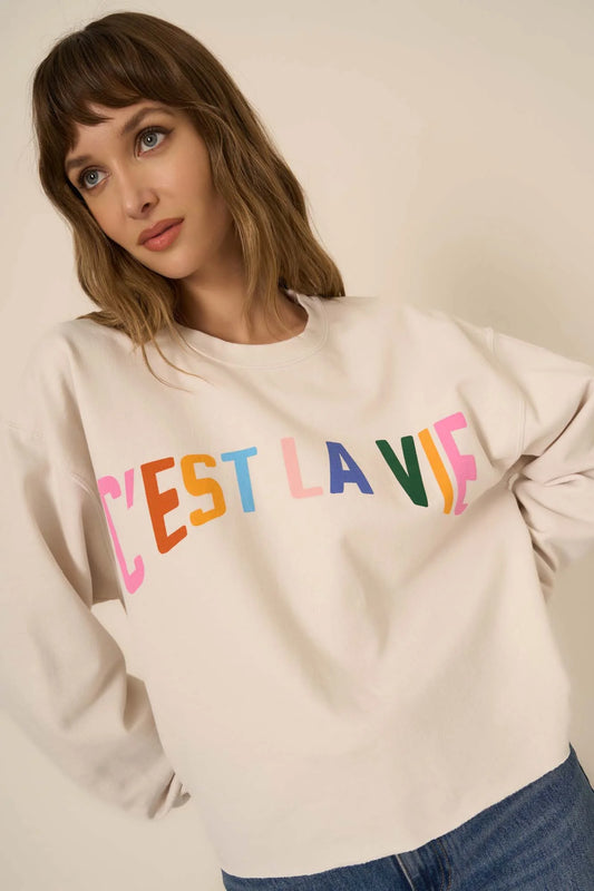C'est La Vie Raw Hem Sweatshirt