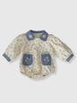 Cotton Dainty Floral Onesie w/ Denim Collar