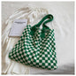 Plaid Knitted Tote Bag