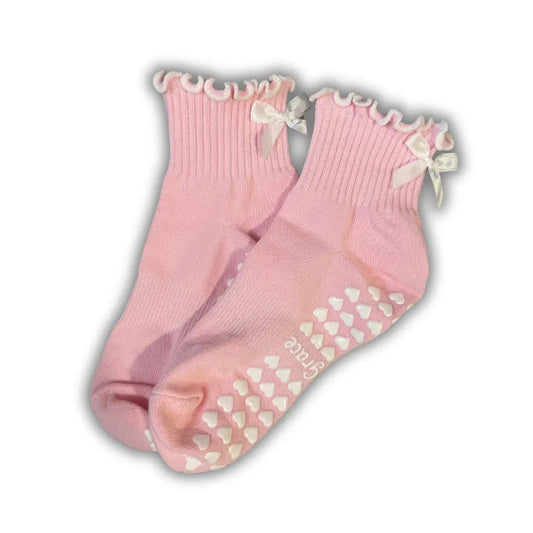 Light Pink Ruffle w/ White Bow Pilate Socks