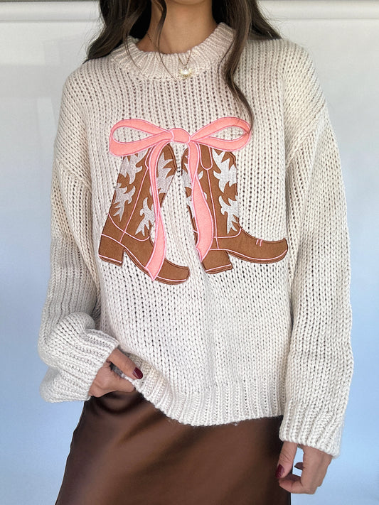 Cowboy Boots Ribbon Sweater