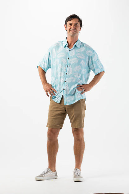 Men's Aloha Shirt, Palm Dusty Blue