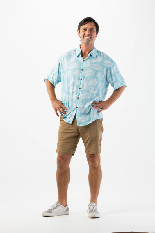 Men's Aloha Shirt, Palm Dusty Blue