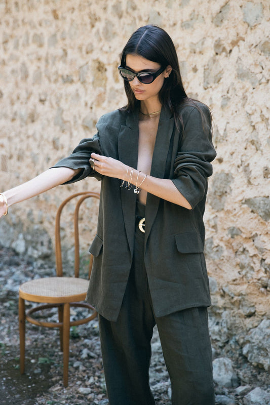 The Linen Blazer army green