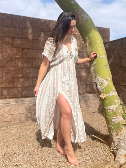 Natural Stripe With Lurex Coverup