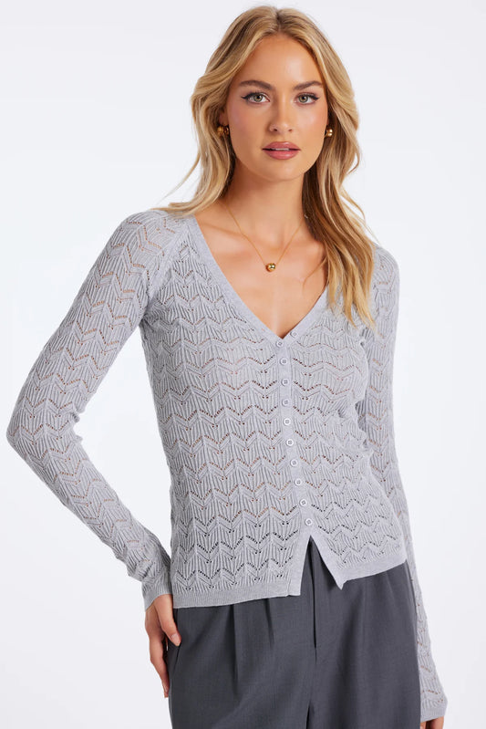 Bijou Pointelle Cardigan, Monochrome