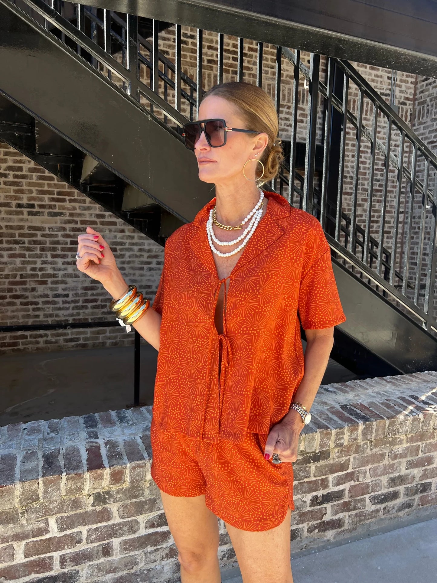 Front Tie Open back & Shorts Set Desert Clay