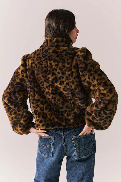 Leopard Puff Sleeve Jacket