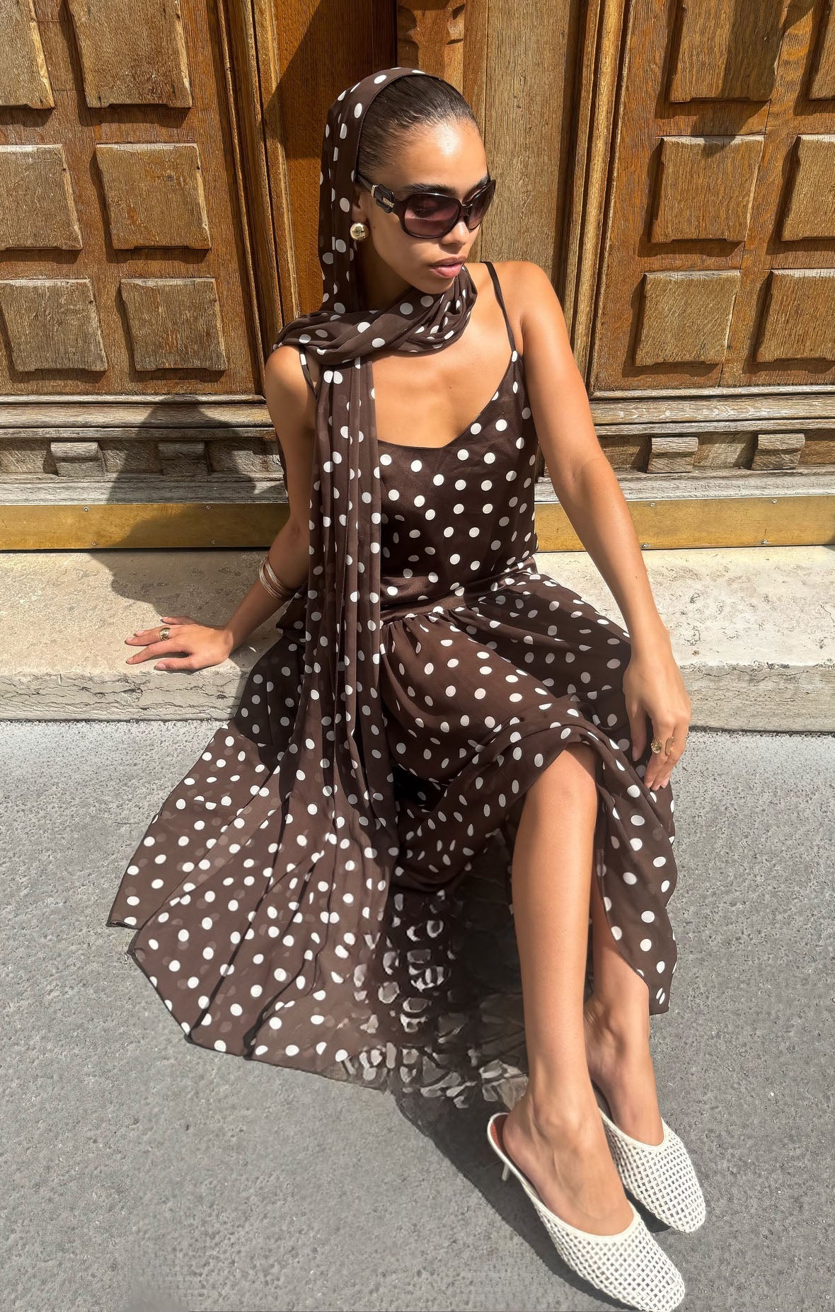 Dalia Maxi Dress, Chocolate Polka