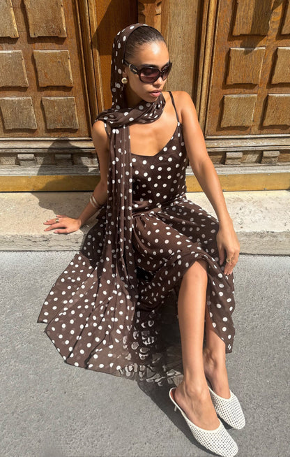 Dalia Maxi Dress, Chocolate Polka