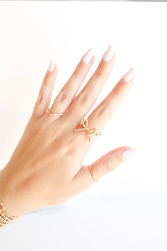 Beaded Gold Bow Ring