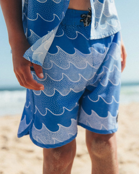Cosmic Waves Boy Boardshort - Marina Blue