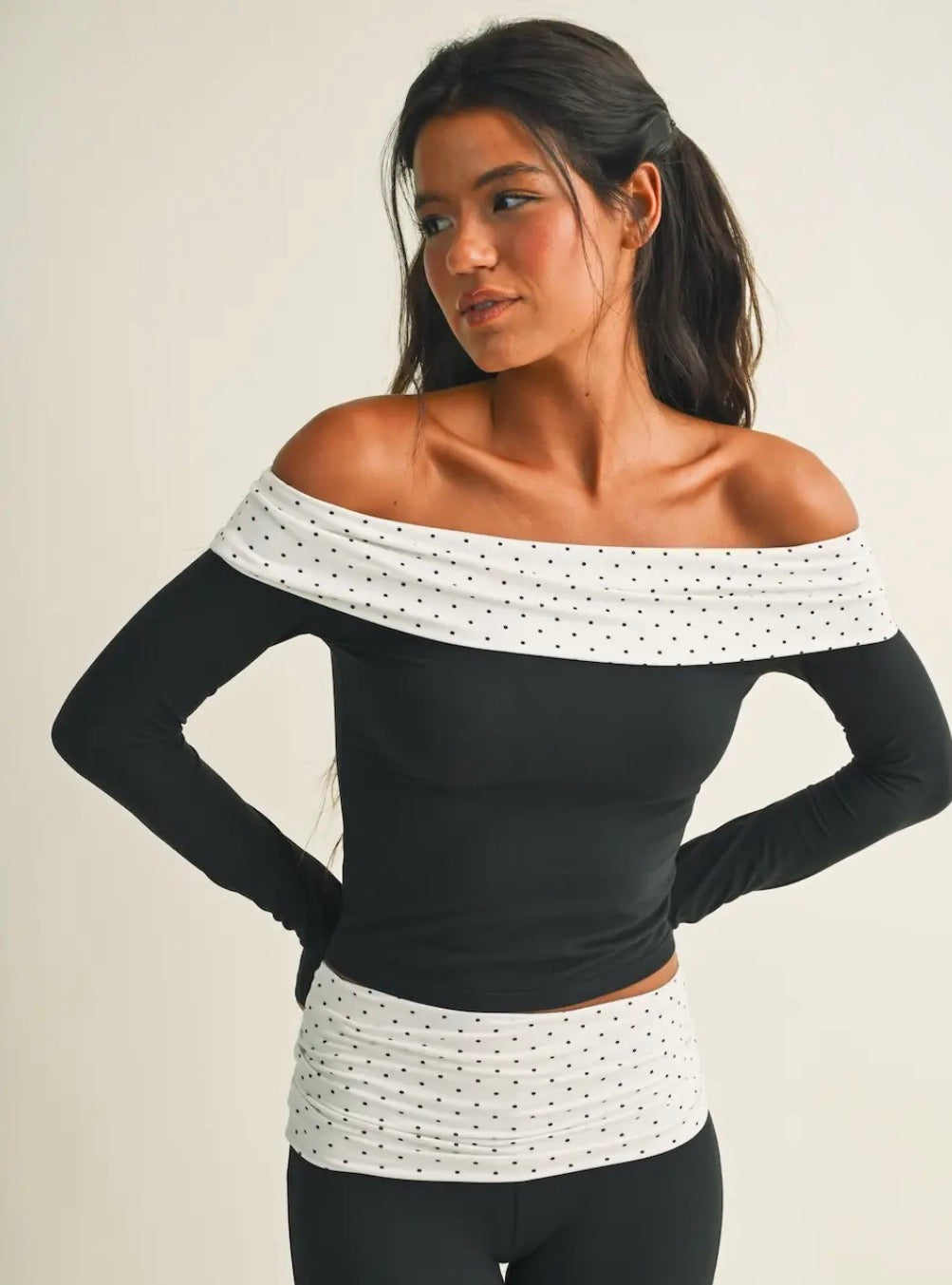 Polka Dot Soft Knit Off The Shoulder