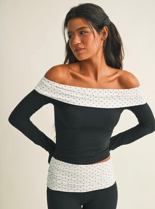 Polka Dot Soft Knit Off The Shoulder