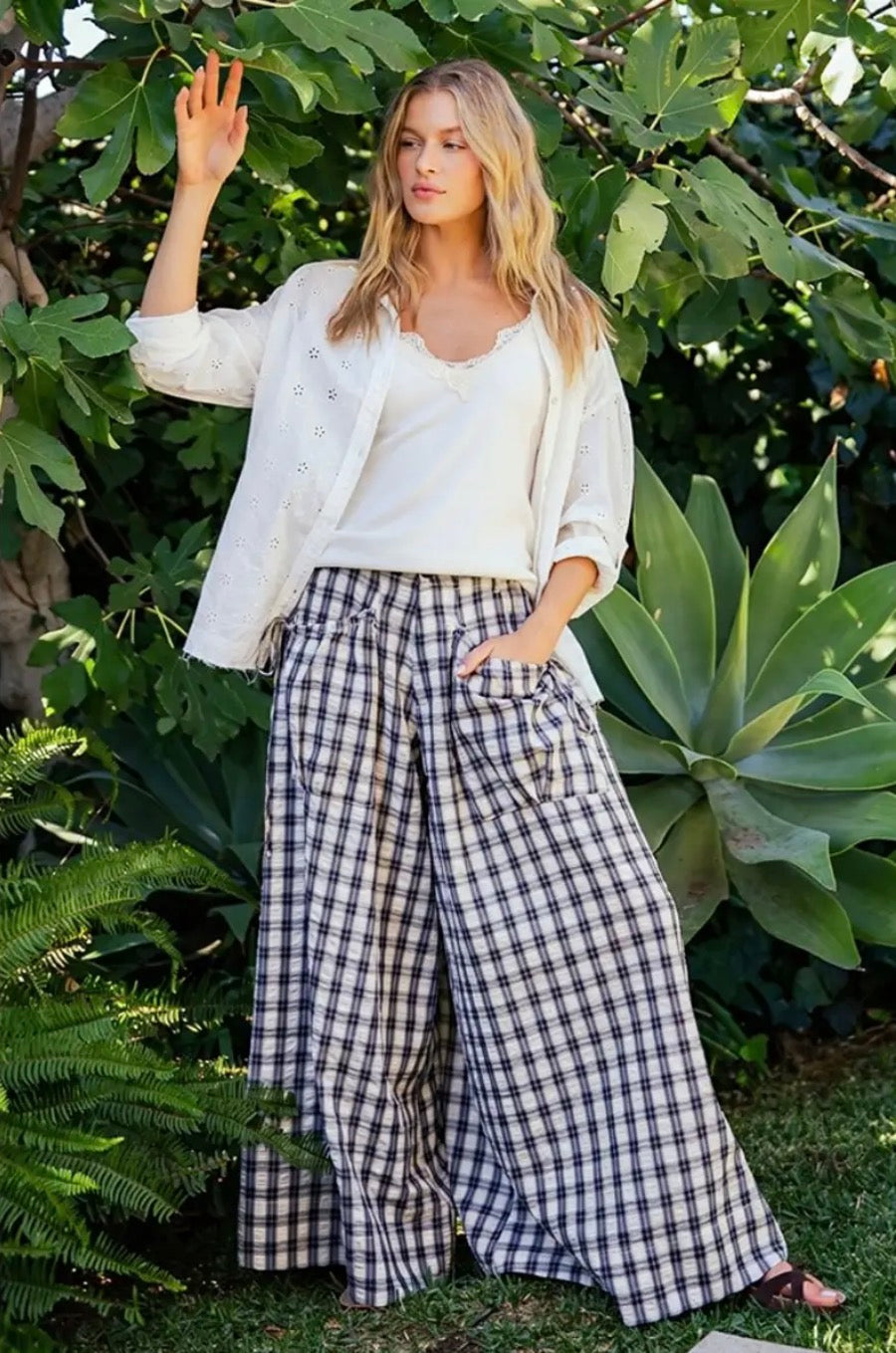 Wide Leg Checkered Pants