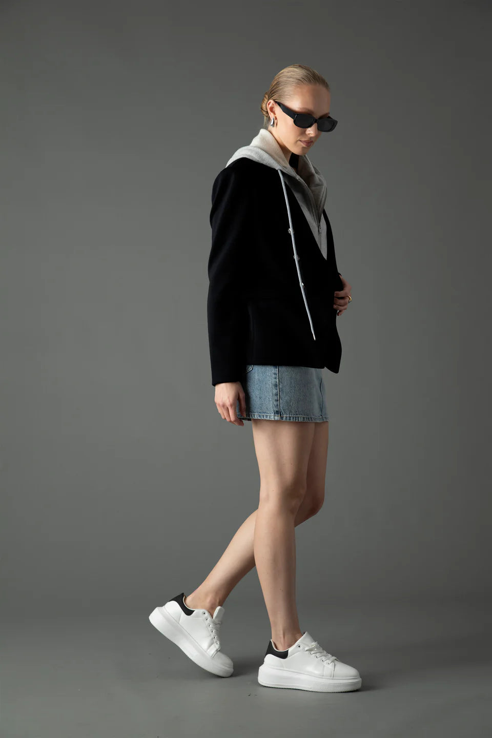 Helen Double Button Blazer Black/Heather Cement