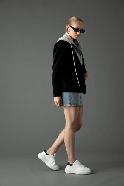 Helen Double Button Blazer Black/Heather Cement
