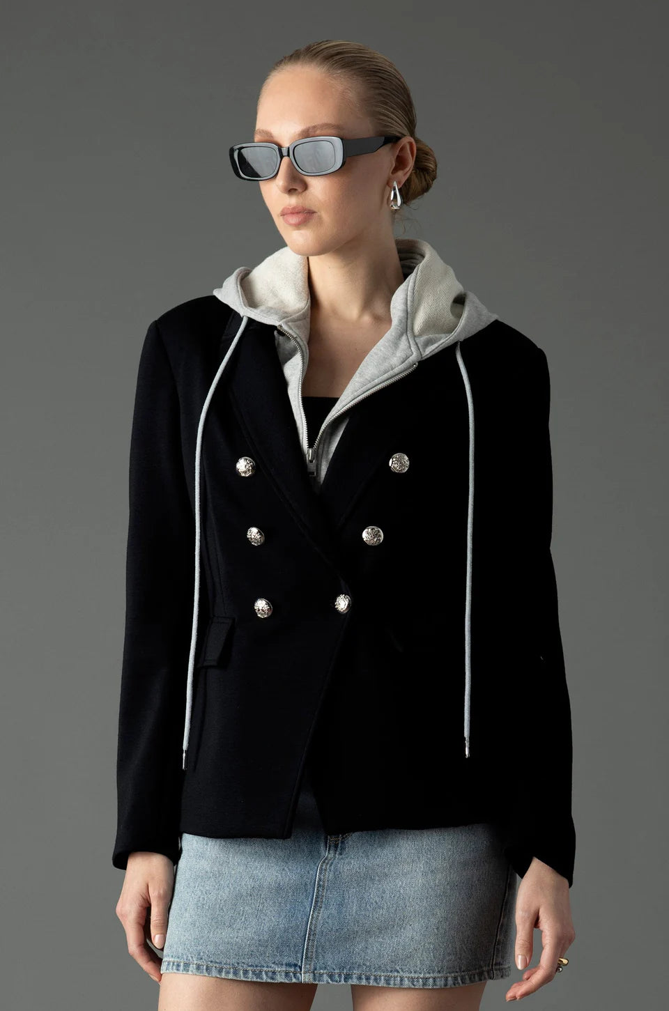 Helen Double Button Blazer Black/Heather Cement