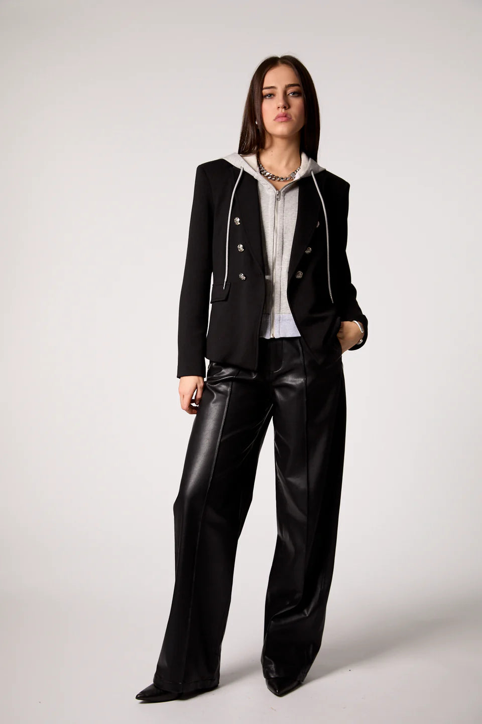 Helen Double Button Blazer Black/Heather Cement