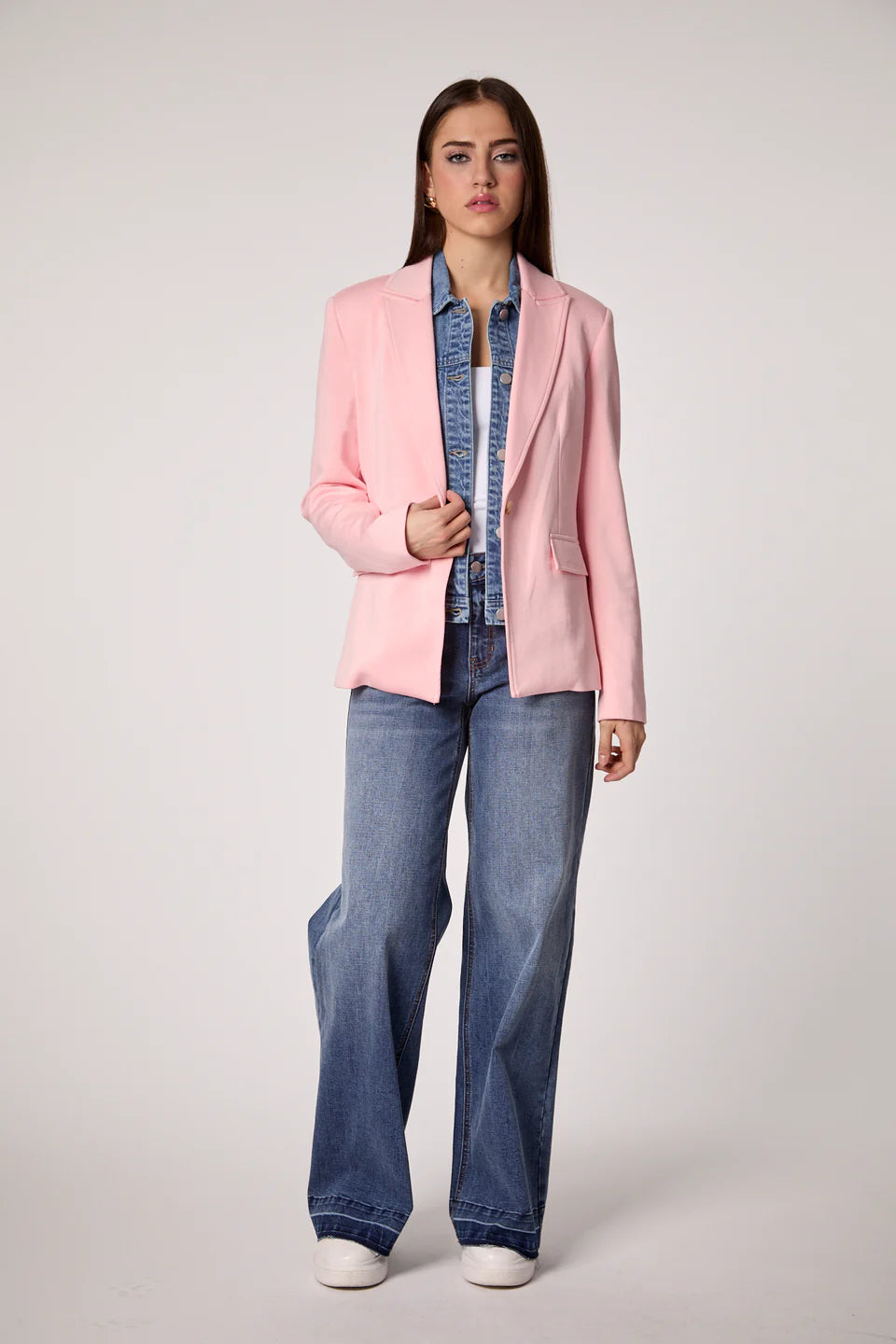 Helen Blazer Pink with Denim Insert