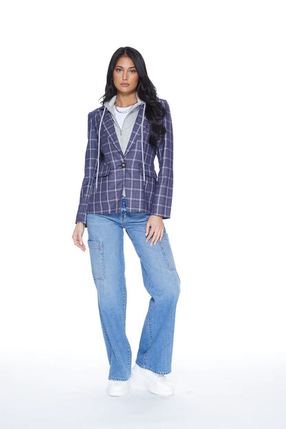 Hooded Helen Blazer Navy/Heather Cement