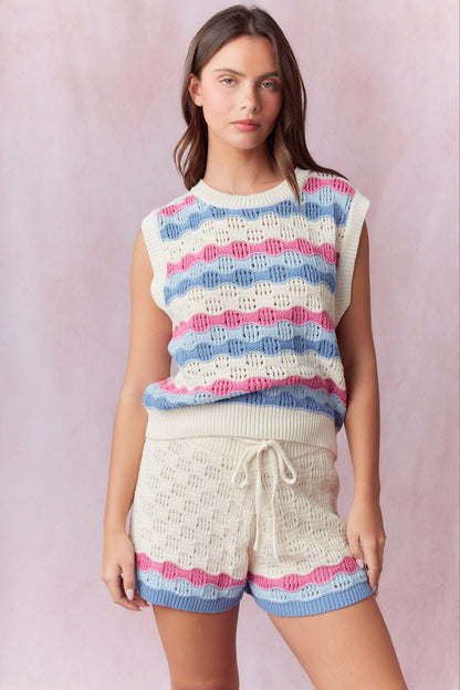 Wavy Crochet Sweater Vest & Pant Set