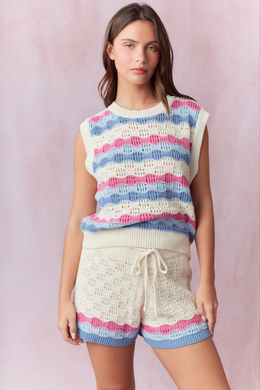 Wavy Crochet Sweater Vest & Pant Set