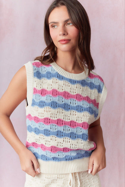 Wavy Crochet Sweater Vest & Pant Set